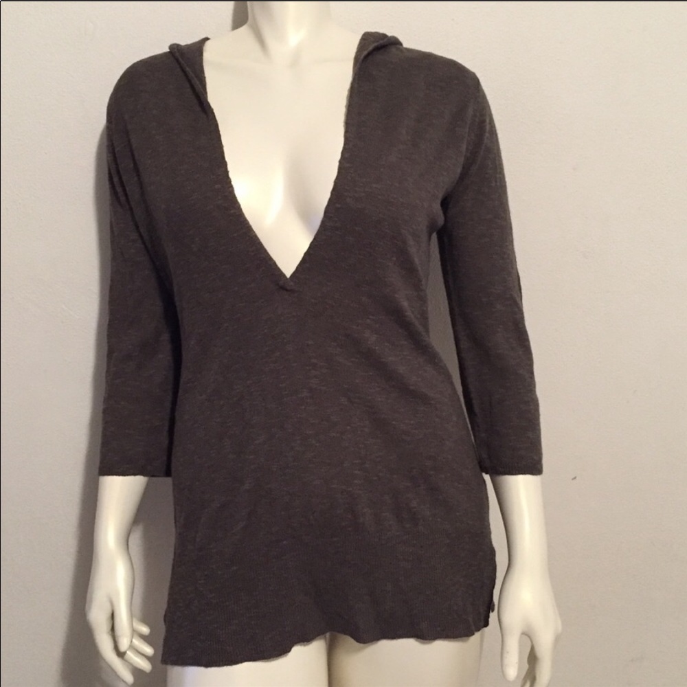 NWT Eileen Fisher Deep V-Neck Hooded Tee Size XS